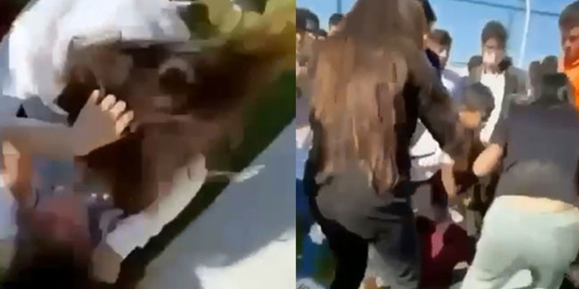Liseli kızlar saç saça kavga etti, arkadaşları ayırmak yerine video çekti