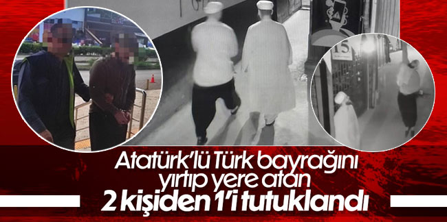 Trabzon'da üzerinde Atatürk'ün posteri olan Türk bayrağına saldırı! 2 kişiden 1'i tutuklandı