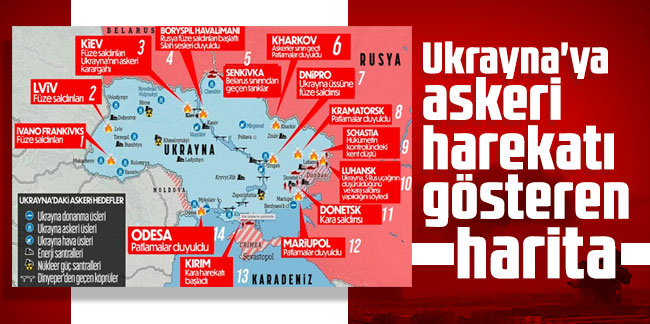 Ukrayna'ya askeri harekatı gösteren harita