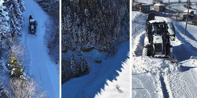 Giresun'da karla mücadele çalışmaları dronla görüntülendi