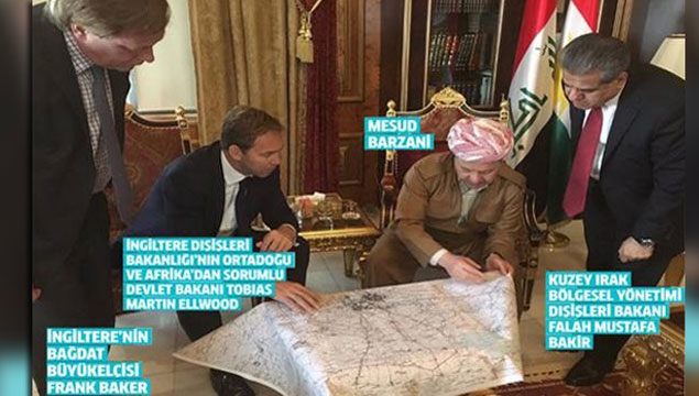 Barzani ile İngiliz yetkililer harita başında