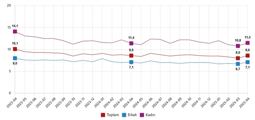Mevsim etkisinden arındırılmış işsizlik oranı %8,6 seviyesinde gerçekleşti