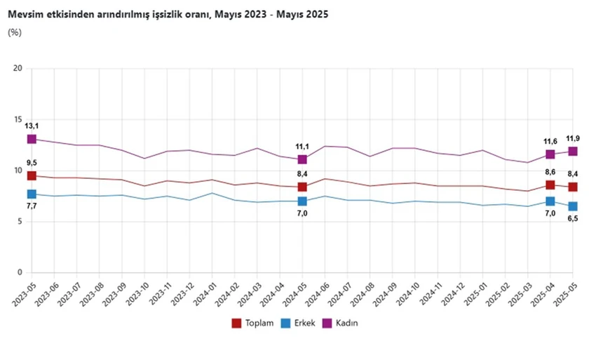 Mevsim etkisinden arındırılmış işsizlik oranı %8,4 seviyesinde gerçekleşti