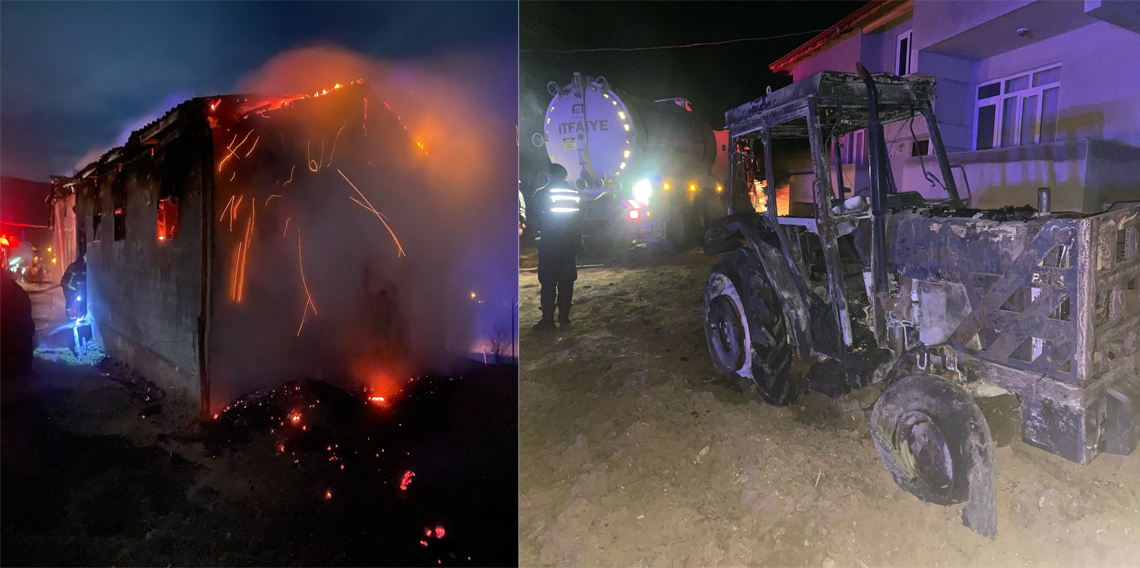 Tokat’taki yangında samanlık ve traktör küle döndü