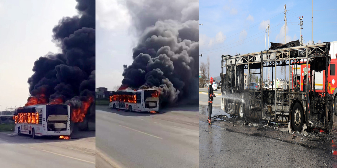 Sakarya'da otobüs alev topuna döndü