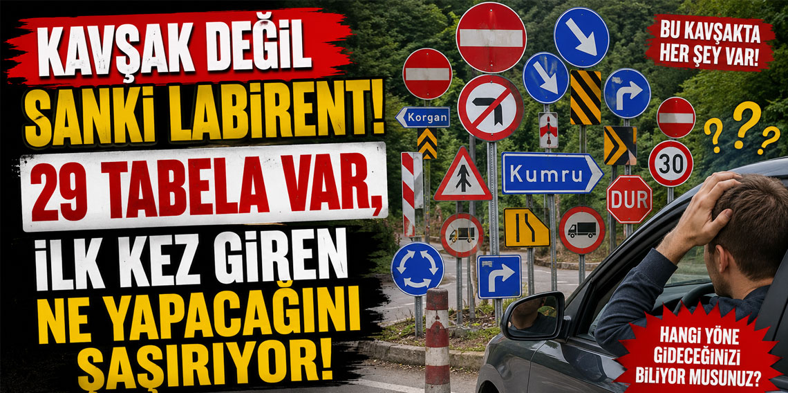 Kavşak değil sanki labirent! 29 tabela var, ilk kez giren ne yapacağını şaşırıyor!