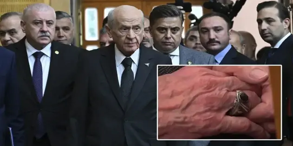 MHP Lideri Bahçeli’nin grup toplantısında taktığı rozet ve yüzük dikkat çekti