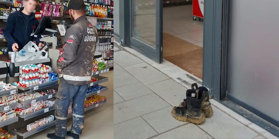 Bayburt’ta örnek davranış! Çamurlu ayakkabılarıyla markete girmedi