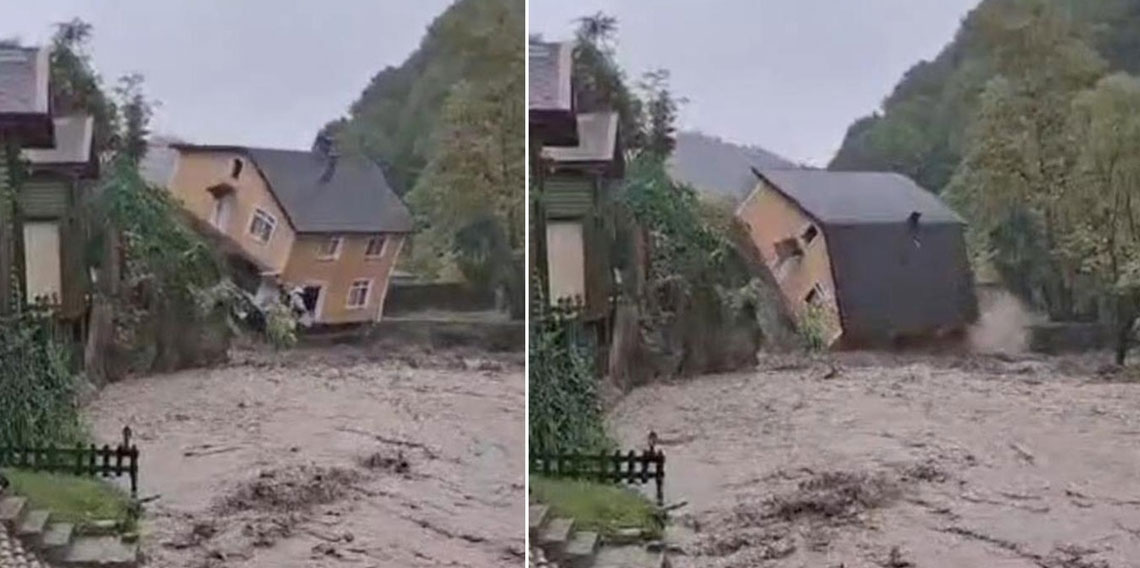İstanbul'un ardından Sakarya! 2 katlı villa selde böyle yıkıldı