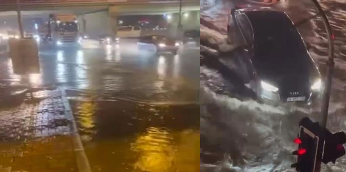 Maltepe'de yollar göle döndü, araçlar güçlükle ilerledi