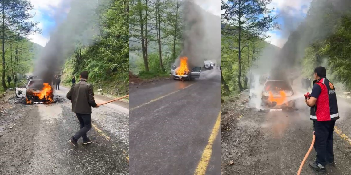 Artvin’de Seyir Halindeki Otomobil Alevlere Teslim Oldu