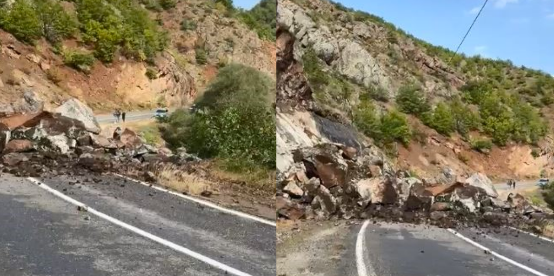 Artvin Şavşat’ta heyelan! Dev kayalar köy yolunu ulaşıma kapattı