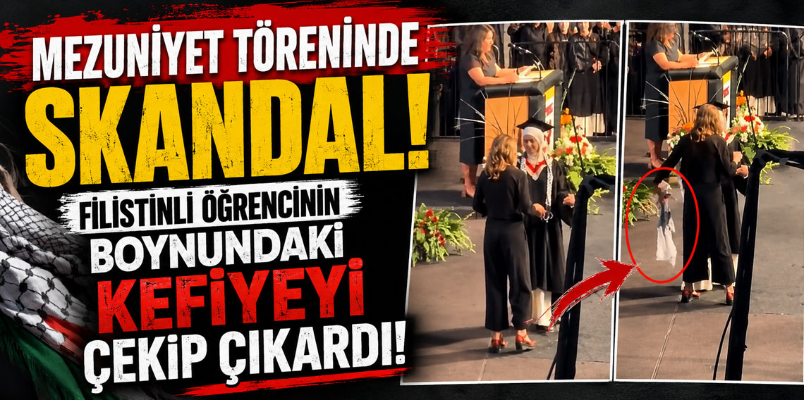 Mezuniyet töreninde skandal! Filistinli öğrencinin boynundaki kefiyeyi çekip çıkardı!