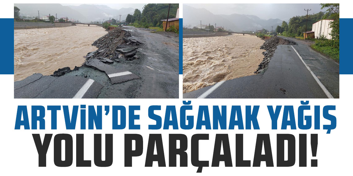 Artvin'de sağanak yağış yolu parçaladı