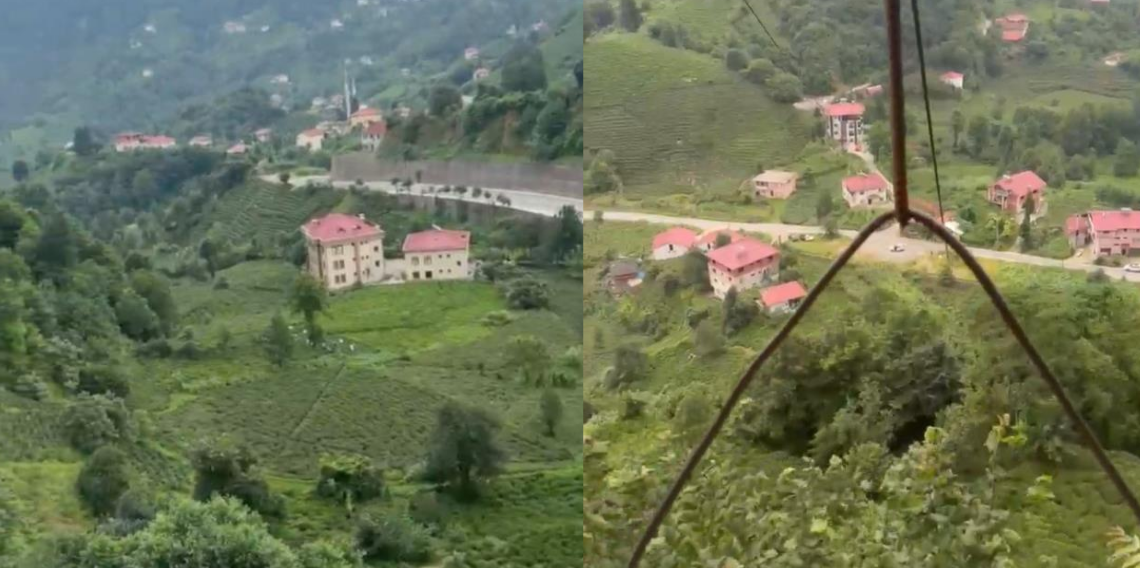 İlkel teleferikle 'heyecanlı' yolculuk