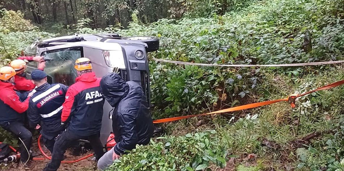 Rize'de uçuruma yuvarlanan kamyonetin sürücüsü yaralandı