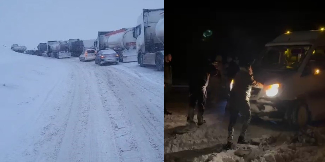 Kop Dağı Geçidi’nde tipi nedeniyle araçlar yolda kaldı