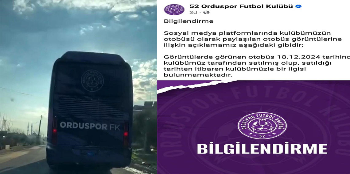 Suriye’de görülen Orduspor otobüsüne ilişkin kulüpten açıklama