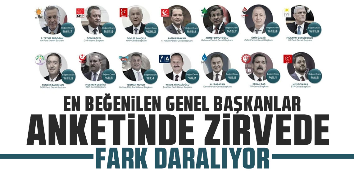 En beğenilen genel başkanlar anketinde zirvede fark daralıyor