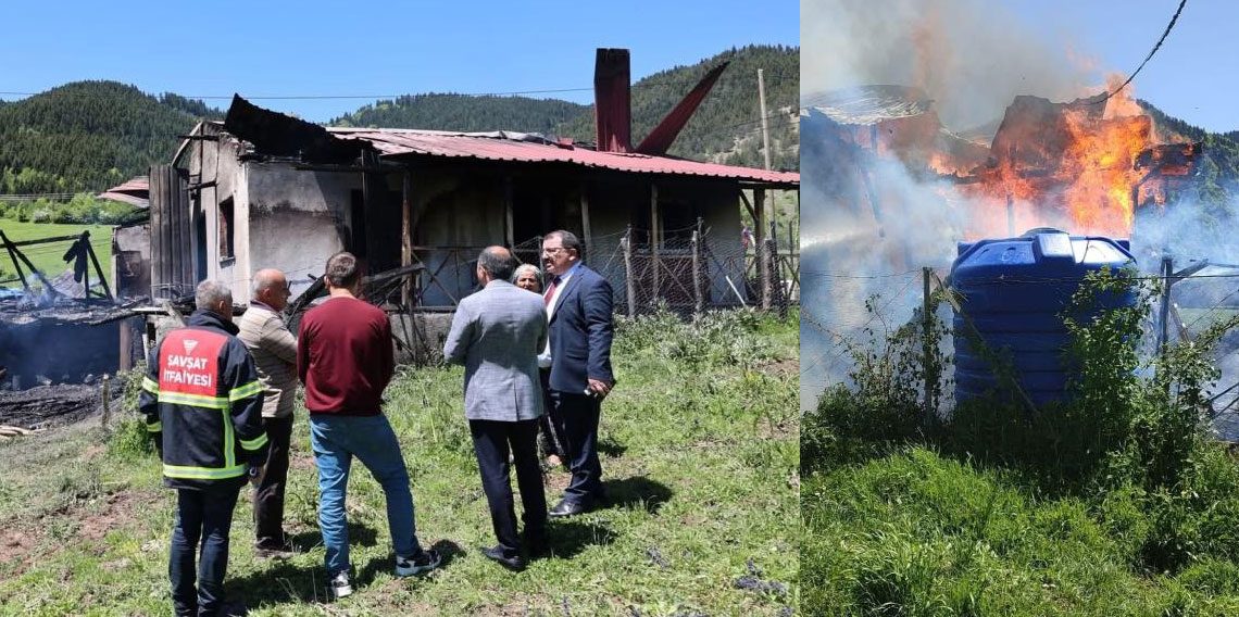 Yaşlı kadına ait ev çıkan yangında kül oldu