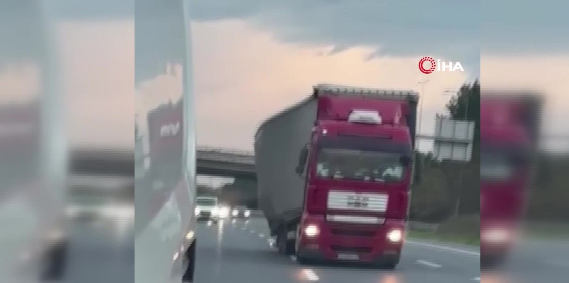Tır şoförünün tehlikeli seyri kamerada