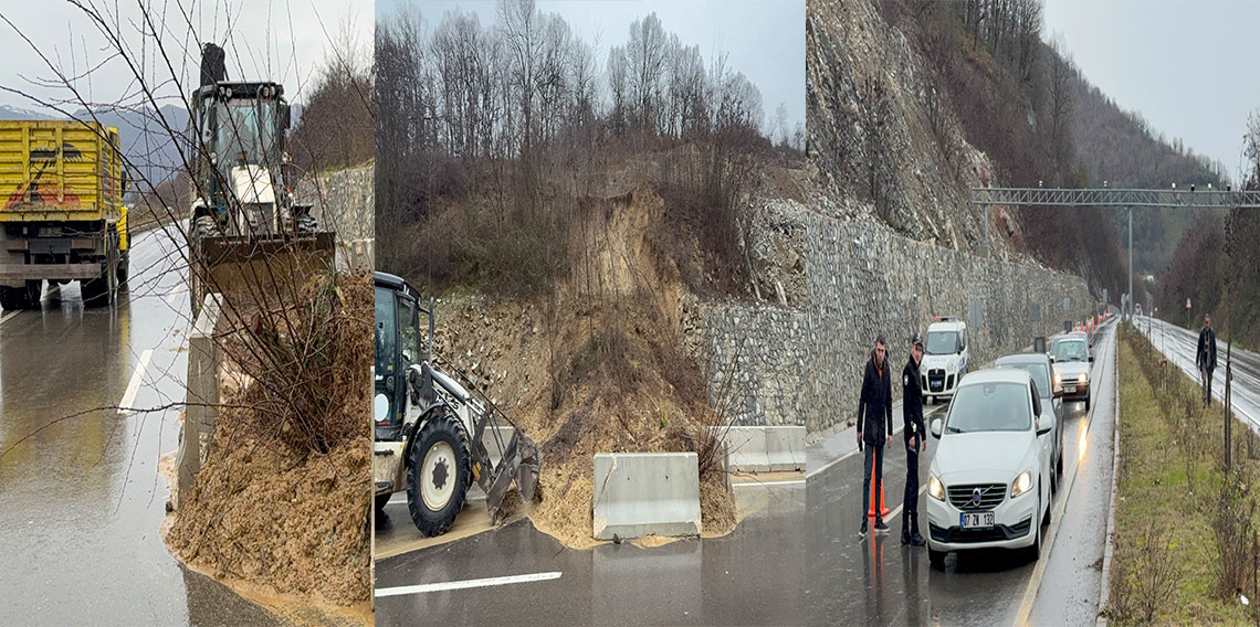 Heyelan ilçe yolunu kapattı