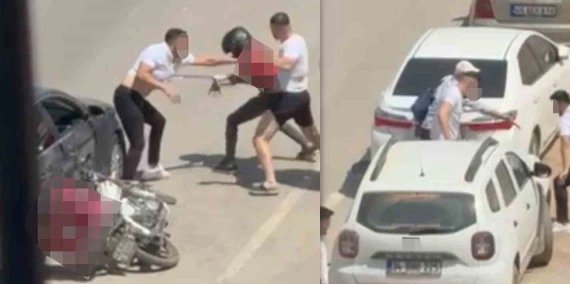 Otomobilden inen şahıslar, motokuryeyi tekme tokat dövdü