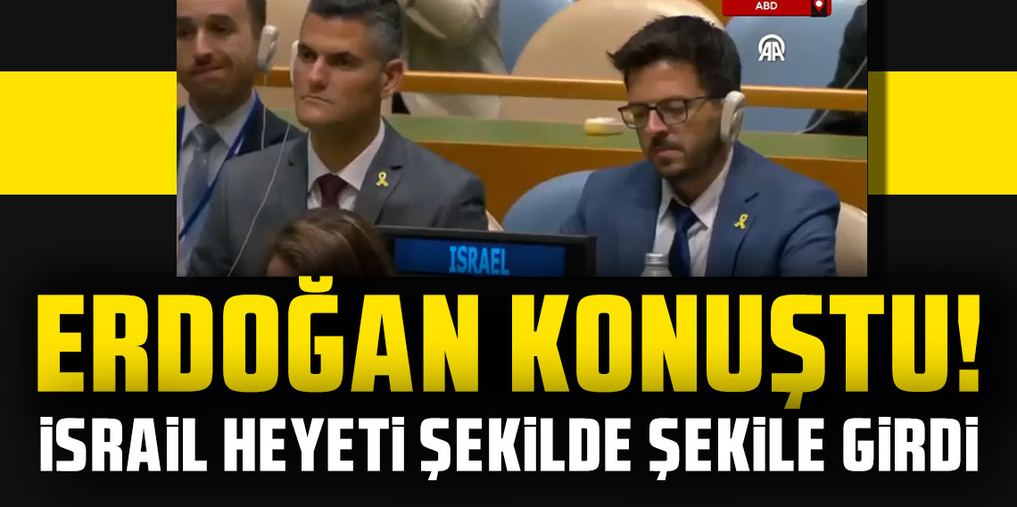 BM Genel Kurulu'nda Cumhurbaşkanı Erdoğan'ın konuşması sırasında İsrail heyeti şekilden şekile girdi