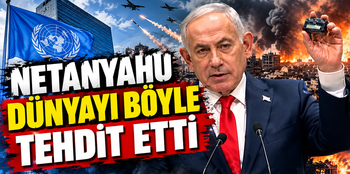 Netanyahu BM kürsüsünde çağrı cihazı ile tehdit etti