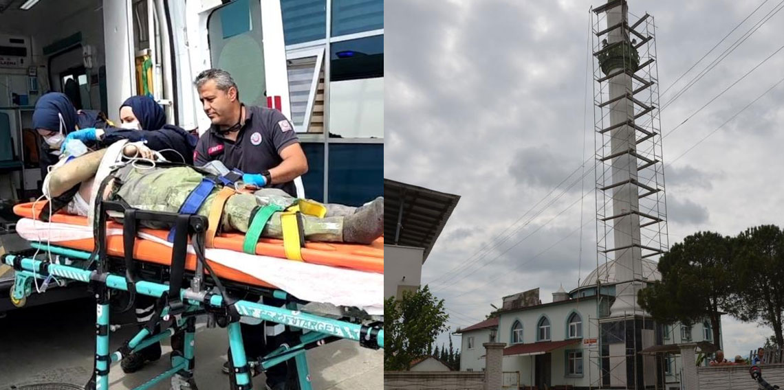 Minareden düşen işçi ağır yaralandı