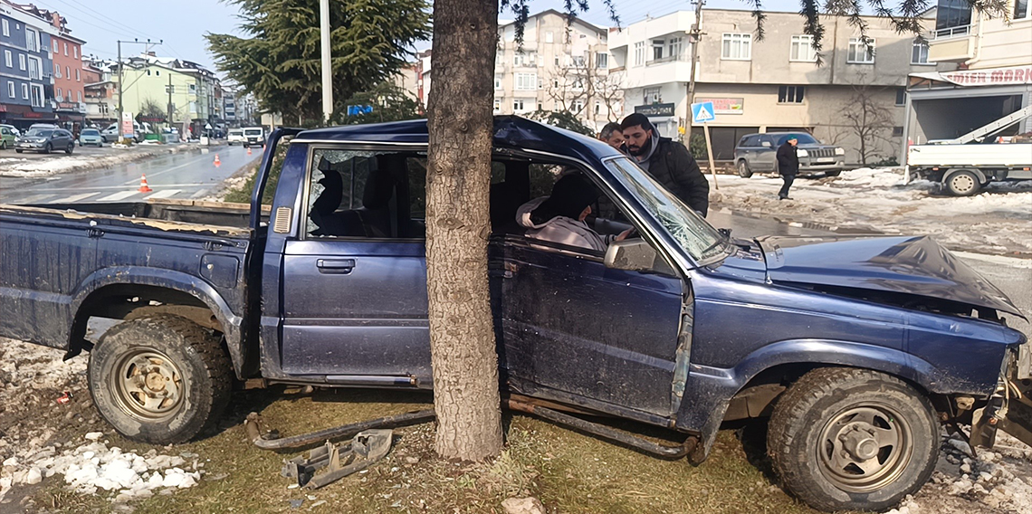 Ordu’da kontrolden çıkan pikap ağaca çarptı: 1 yaralı