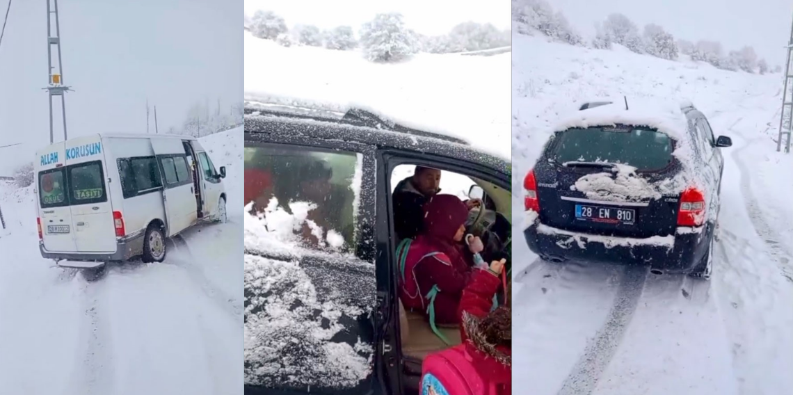 Kar yağışı nedeniyle yolda kalan öğrenci servisinin imdadına İl Özel İdaresi ekipleri yetişti
