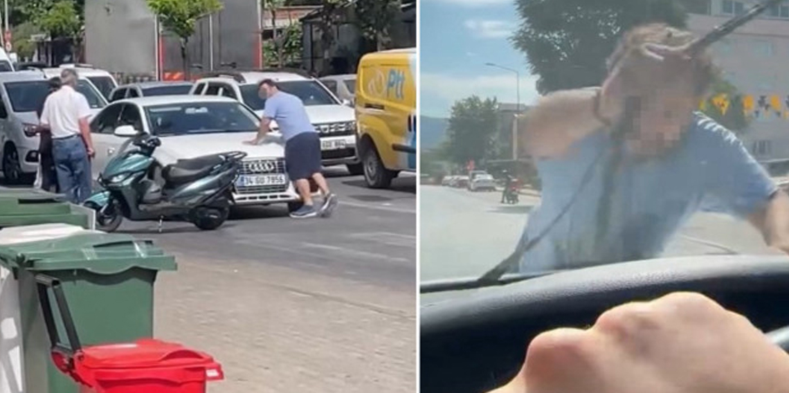 Yol verme tartışmasında aracın önünü kesti, sileceği kırıp cama yumruk attı