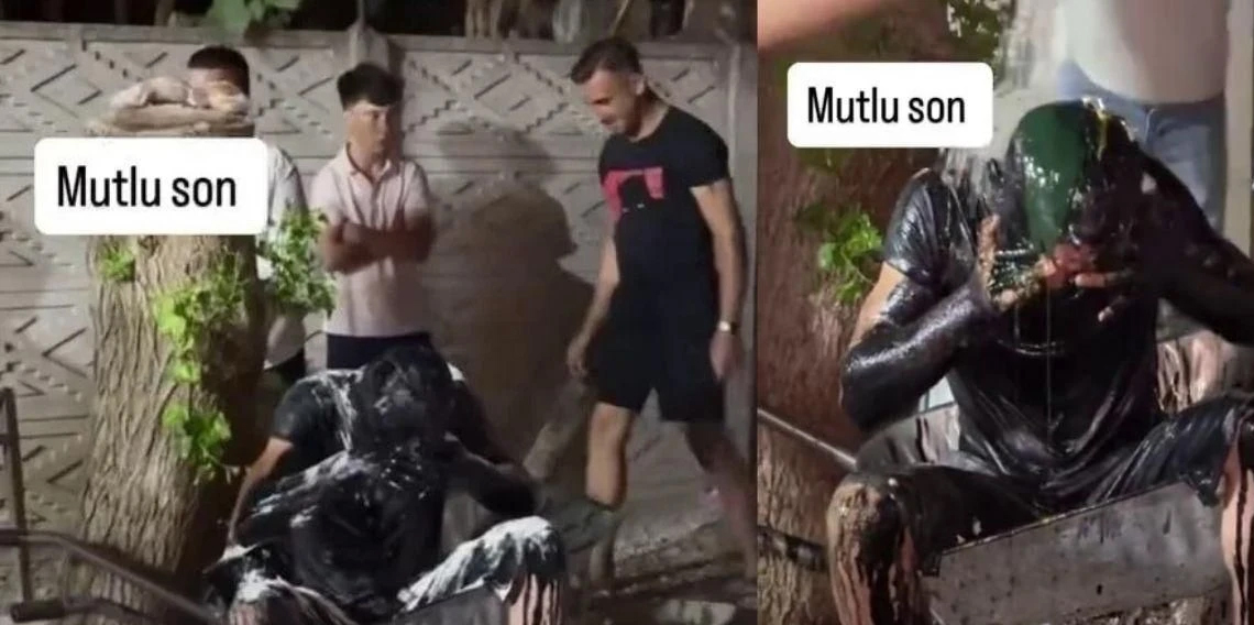 Gelenek değil, eziyet: Damadın üstüne motor yağı döktüler