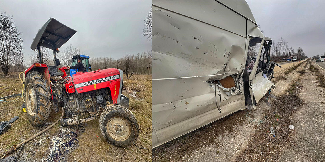 Kastamonu'da minibüsle çarpışan traktör devrildi