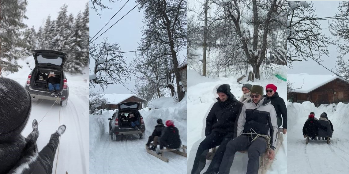 Şavşat'ta geleneksel tahta kızaklarla kış eğlencesi