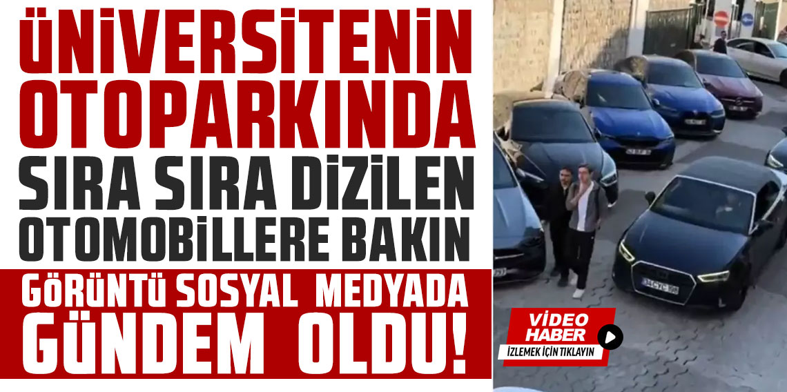 Üniversitenin otoparkında sıra sıra dizilen otomobillere bakın