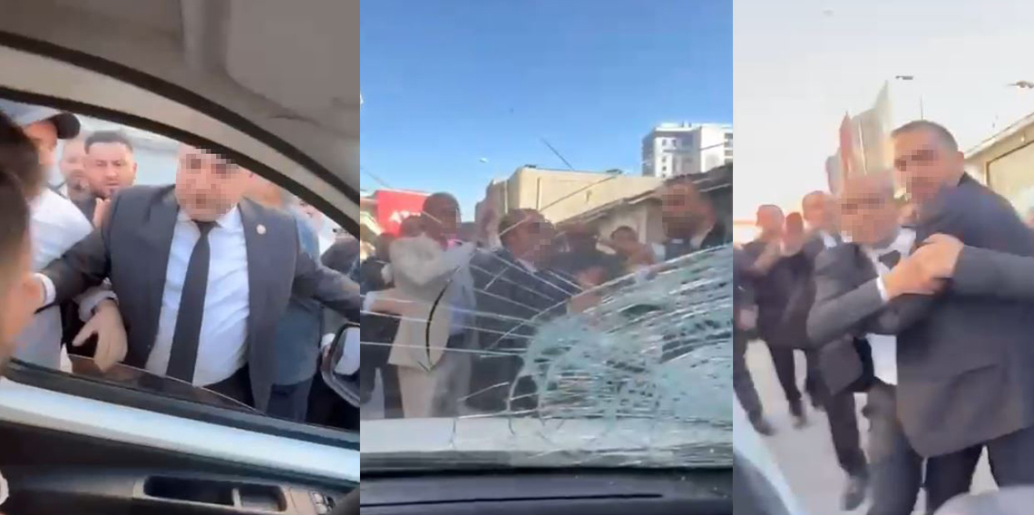 Yolu kapatan düğün konvoyuna tepki gösterince, taş ve yumrukların hedefi oldular