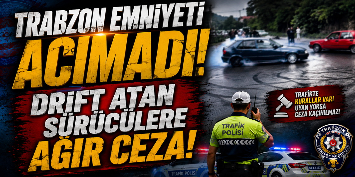 Trabzon Emniyet Müdürlüğü acımadı! Sürmene’de drift atan iki sürücüye ağır ceza