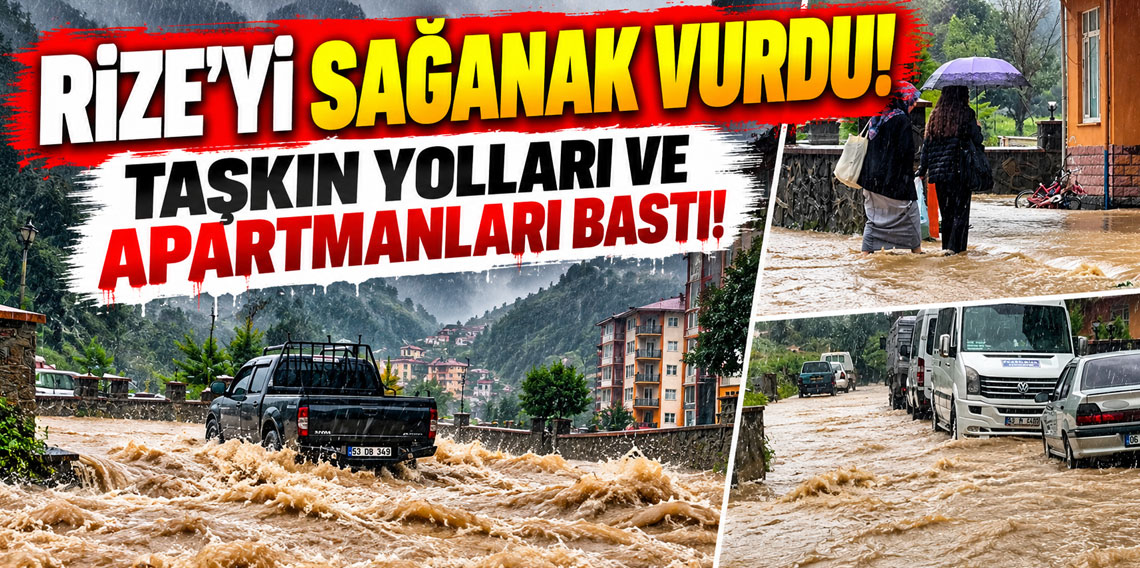 Rize'de sağanak hayatı felç etti! Taşkın suları yerleşim alanlarına yöneldi