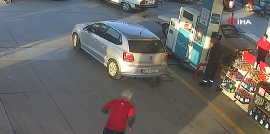 LPG pompası takılıyken hareket eden araca pompacı son anda müdahale etti