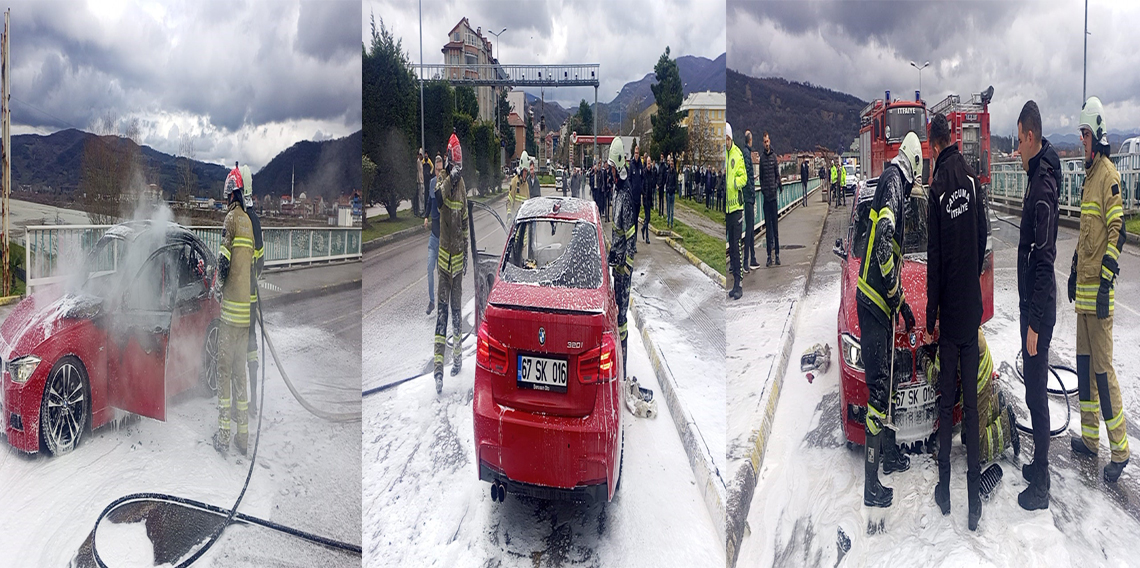  Zonguldak’ta lüks araç alevlere teslim oldu