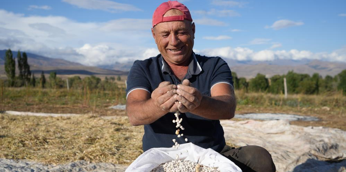 Bayburt'ta Güle oynaya, şarkılı türkülü fasulye hasadı