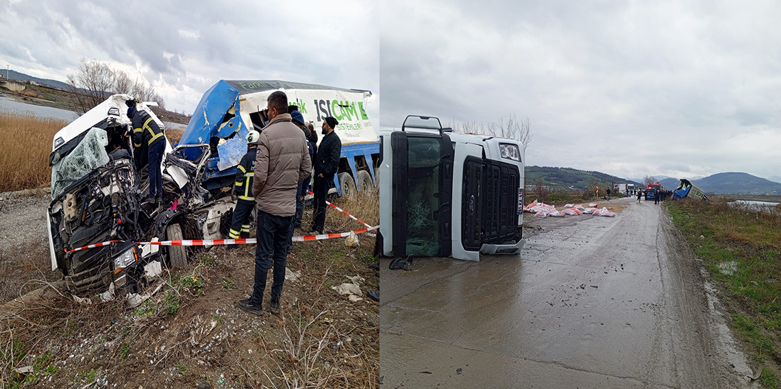  İki tır kafa kafaya çarpıştı: 1 ölü, 2 yaralı