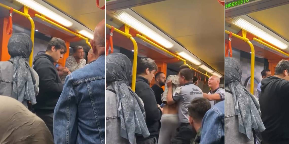 Metroda yaka paça kavga çıktı, güvenlik araya zor girdi