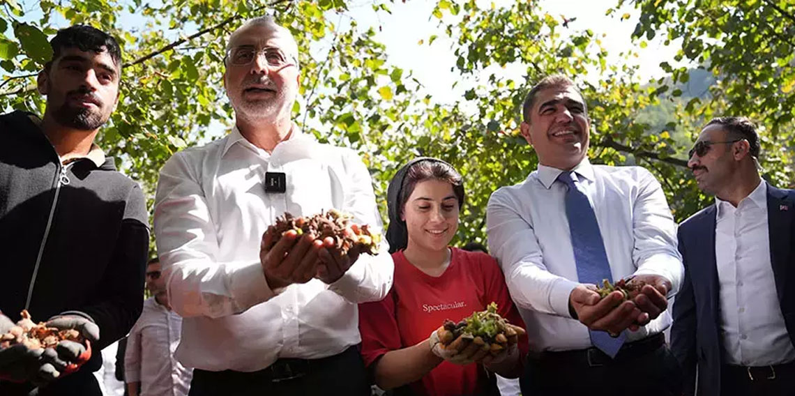 Bakan Işıkhan işçilerle fındık topladı