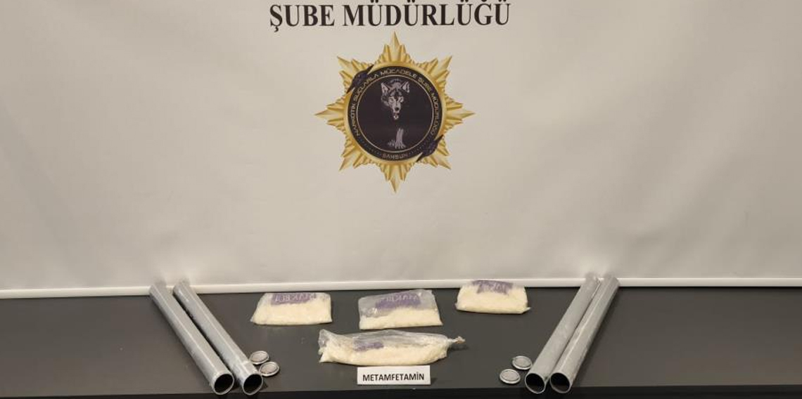 Samsun'da alüminyum boru içinde 768 gram metamfetamin ele geçirildi