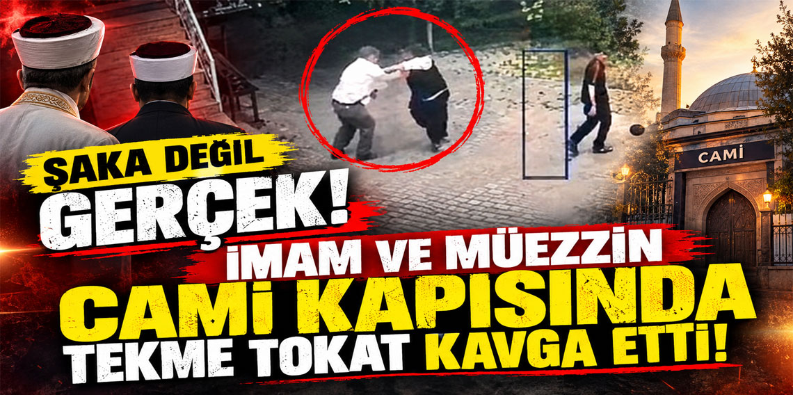 İmam ve müezzin cami kapısında tekme tokat kavga etti!