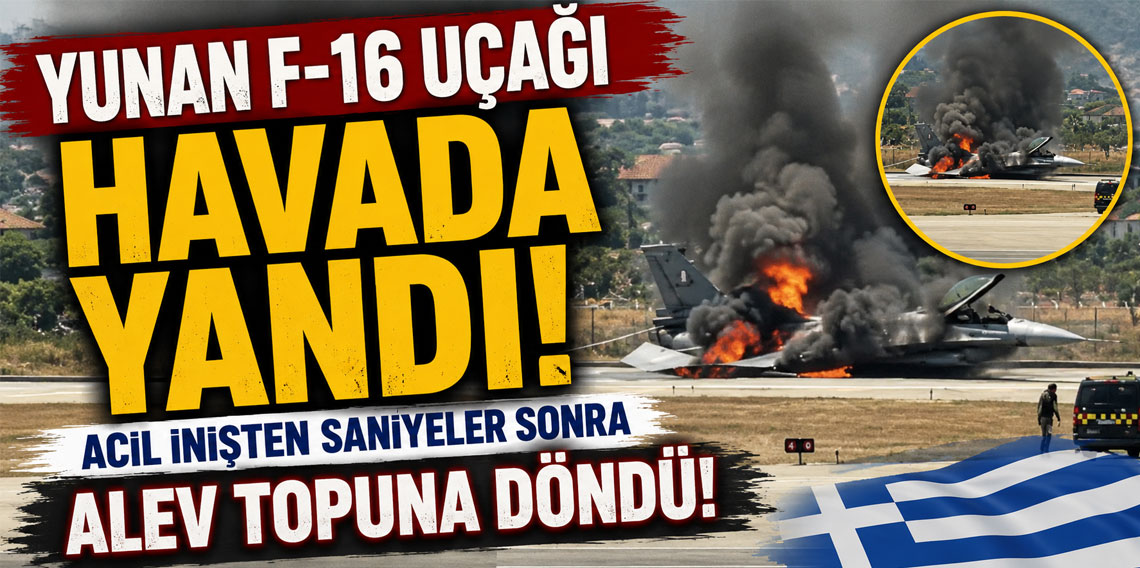 Yunan F-16 uçağı havada yandı! Acil inişten saniyeler sonra alev topuna döndü!