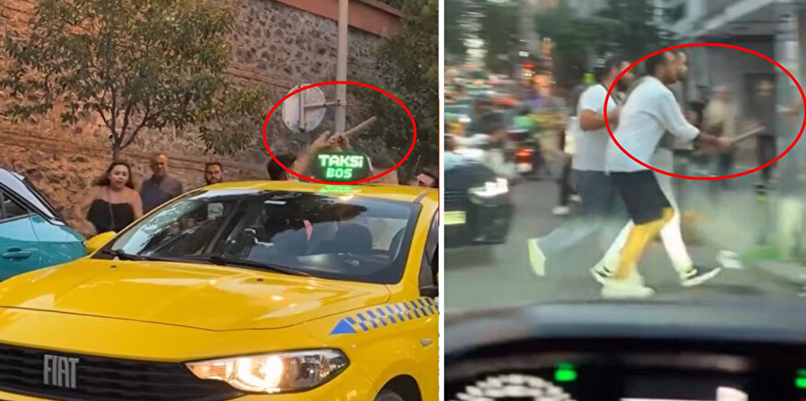 Trafikte dehşet anları: Sopayla kadının üzerine yürüdü